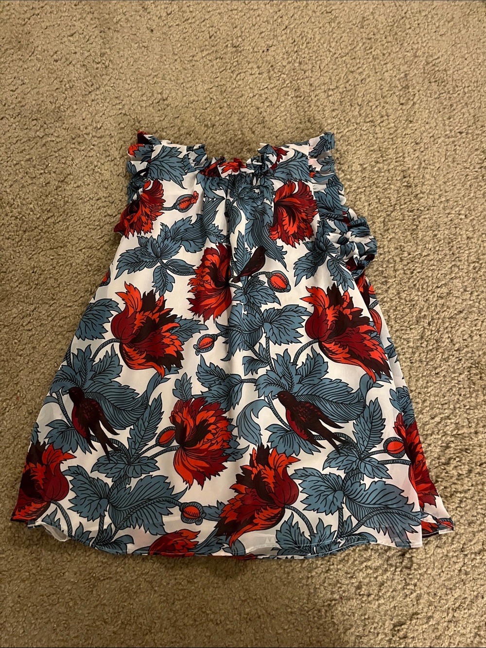 Floral Red & Blue Printed Women's Top